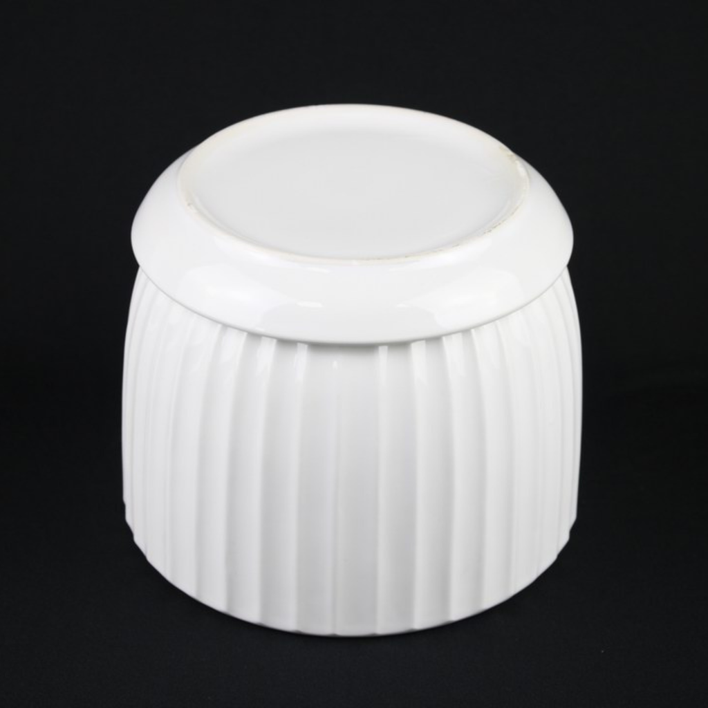 3-Piece White Ceramic Planter Pot Set with Vertical Fluted Design & Matching Saucers