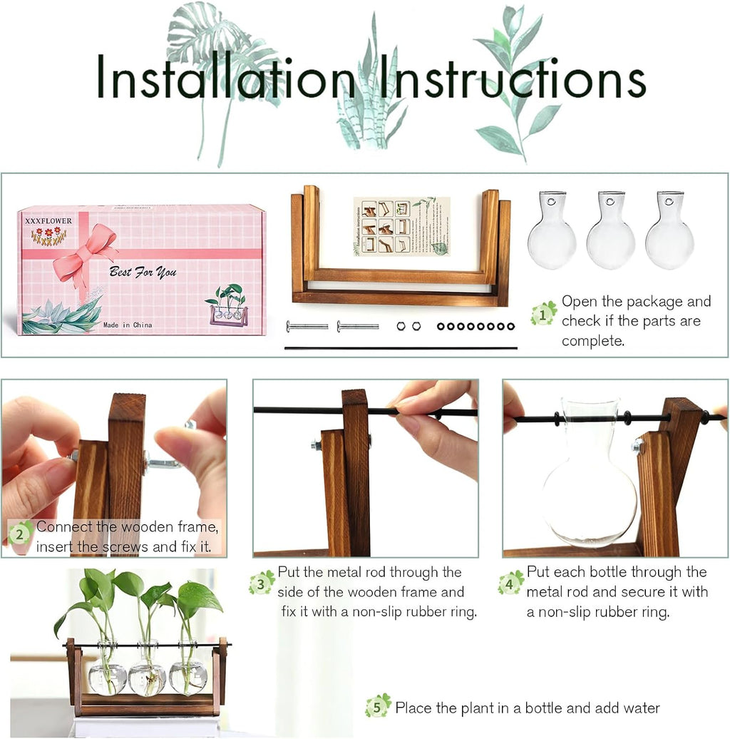 XXXFLOWER Glass Propagation Station — Wooden Stand & 3 Vases