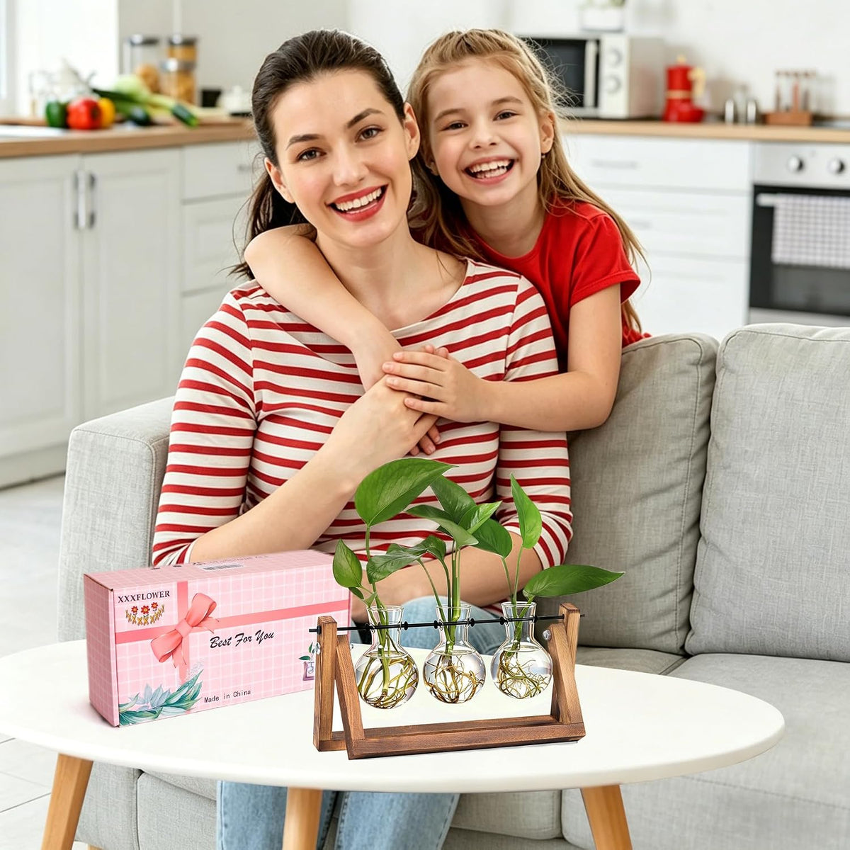 XXXFLOWER Glass Propagation Station — Wooden Stand & 3 Vases